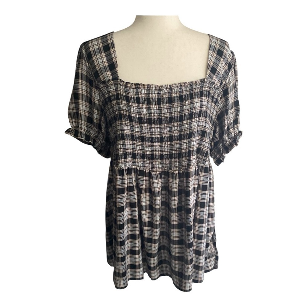NWOT-DAVI & DANI-WOMENS PLAID SMOCKED BABYDOLL TOP-SIZE 3X